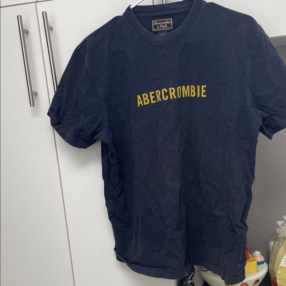 Abercrombie & Fitch Navy Short-Sleeve Logo Tee with Yellow Lettering